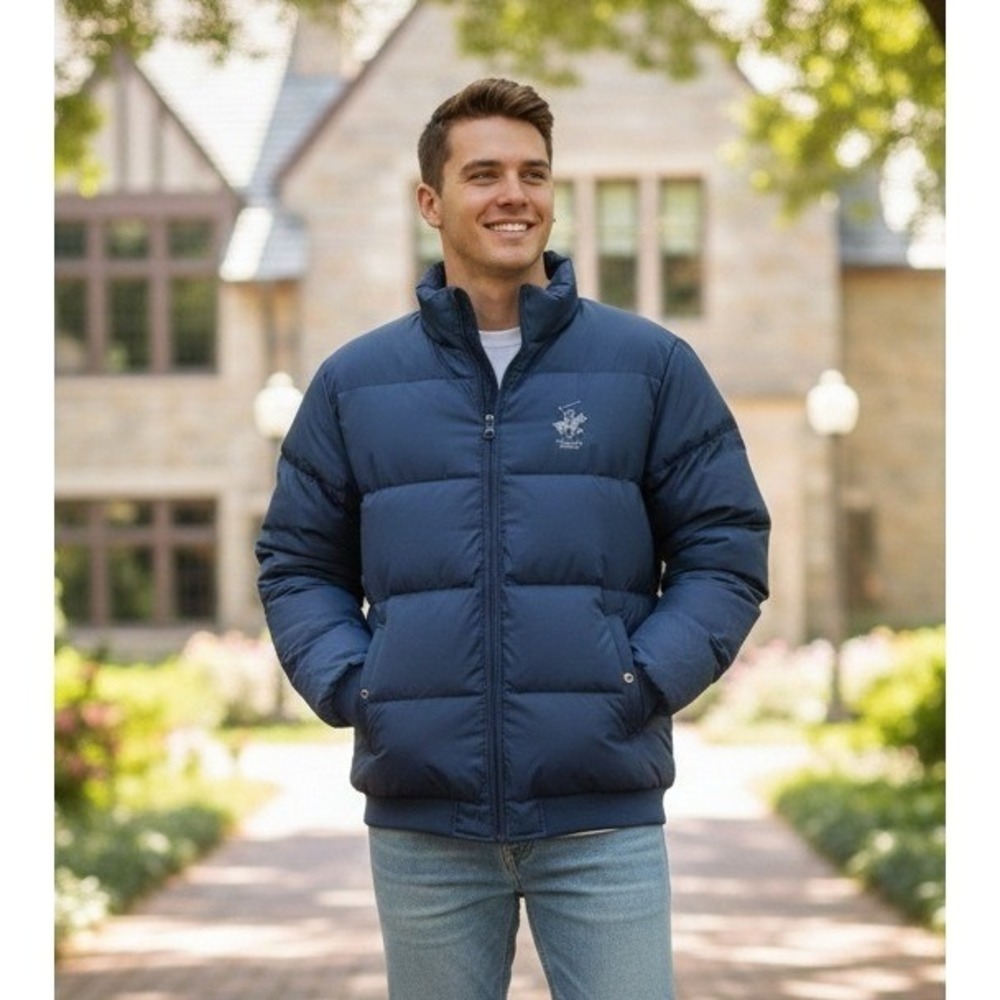 Beverly Hills Polo Club Puffer Jacket Men's M Navy Blue Full Zip Winter Outdoor